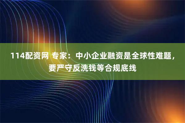 114配资网 专家：中小企业融资是全球性难题，要严守反洗钱等合规底线